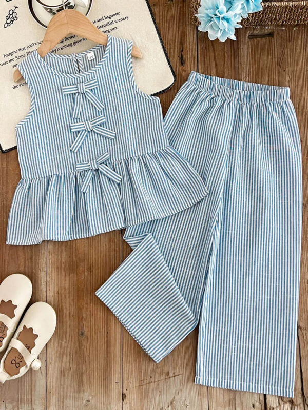 Conjunto blusa y pantalón a rayas primavera verano para niña